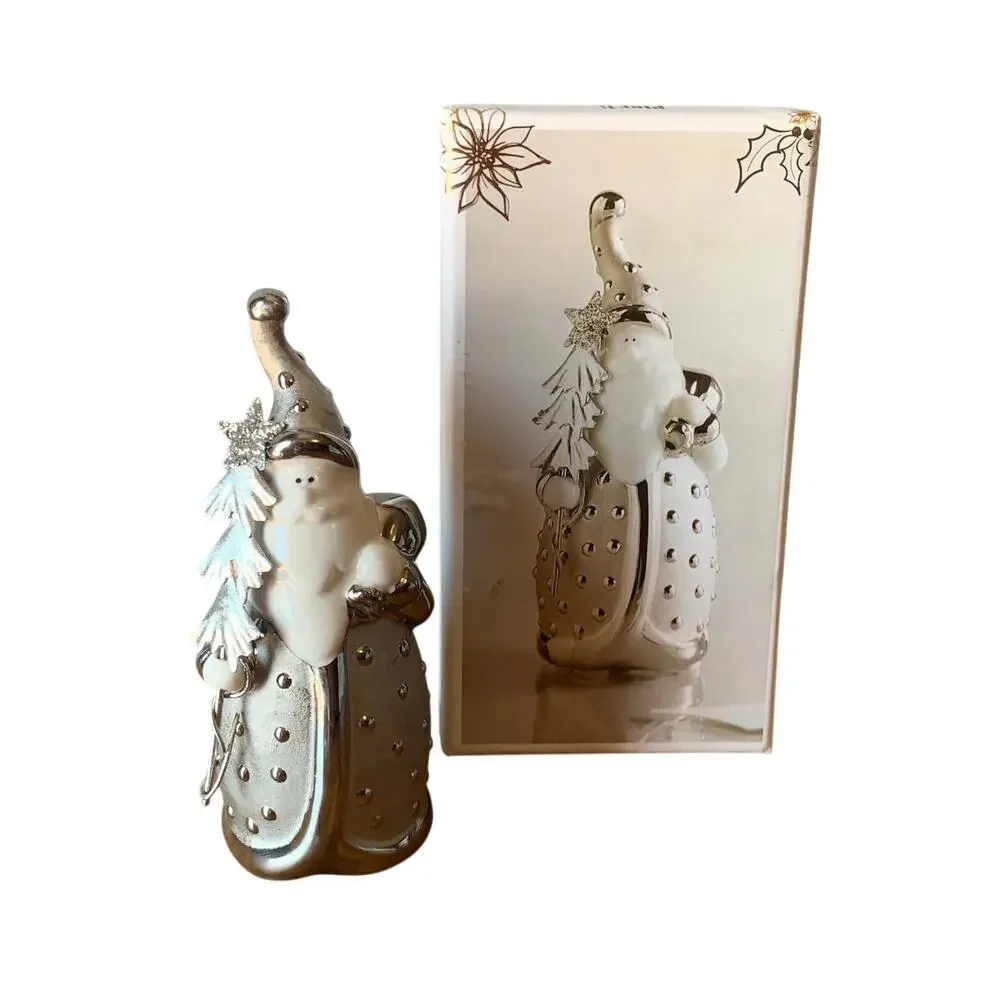 Pier 1 Imports Pere Noel Santa Figurine Silver Original Box 4